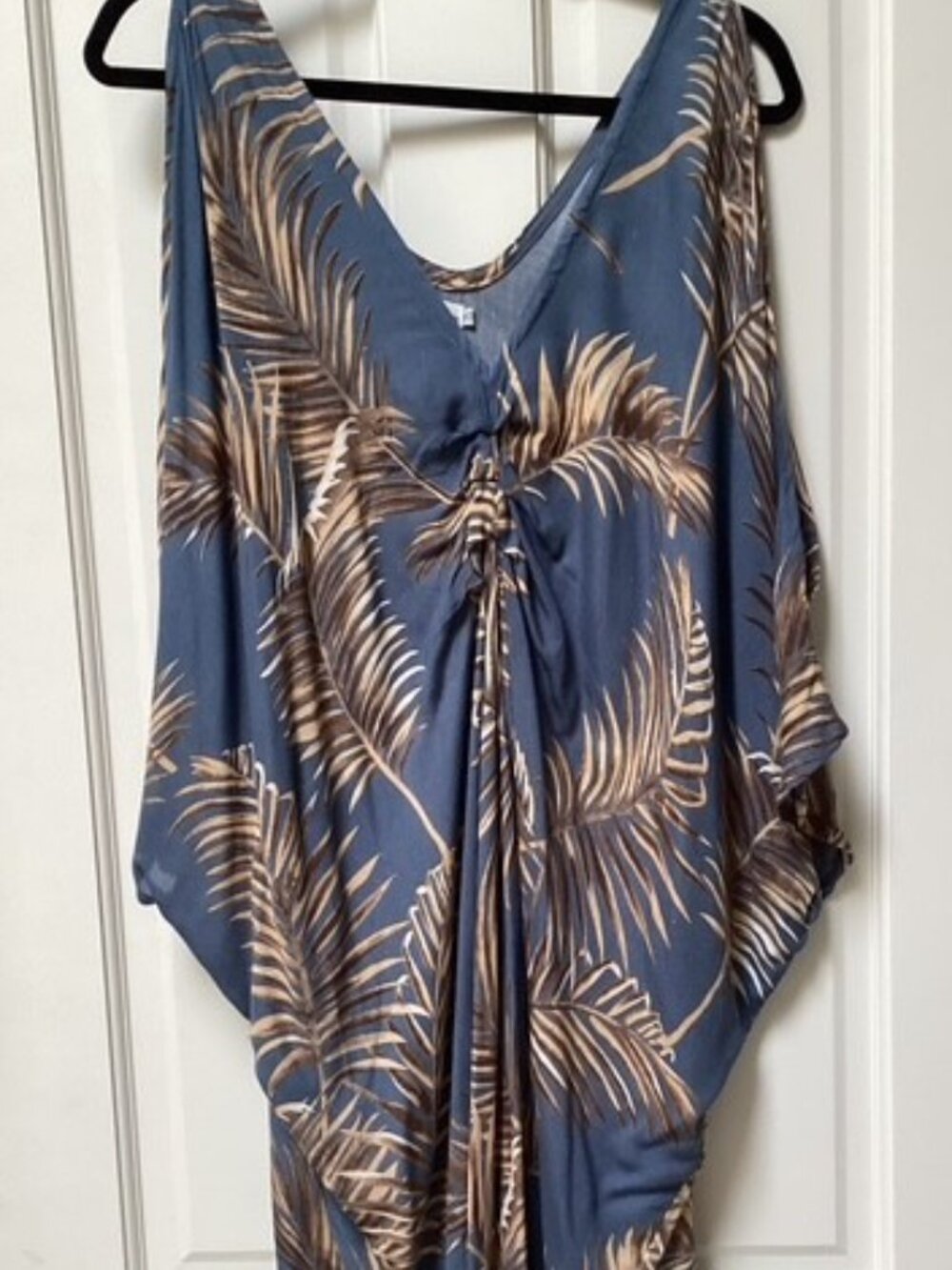Bali Queen blue and tan patterned caftan, maxi dress, one size